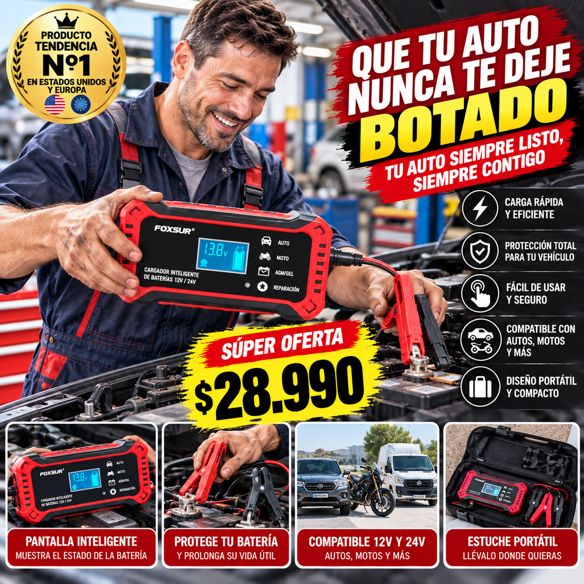 CARGADOR REPARADOR DE BATERIAS PARA AUTO