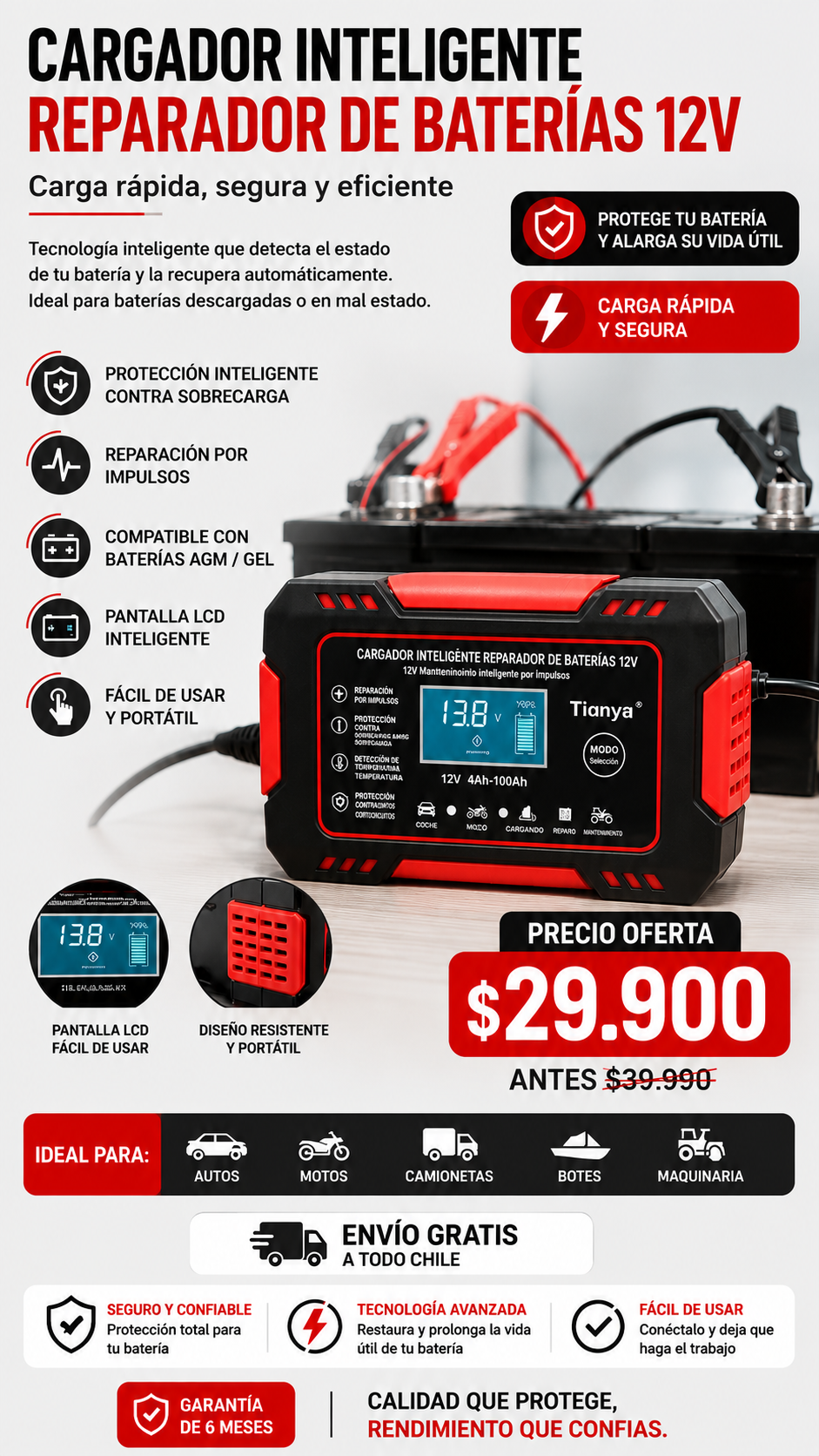CARGADOR REPARADOR DE BATERIAS PARA AUTO