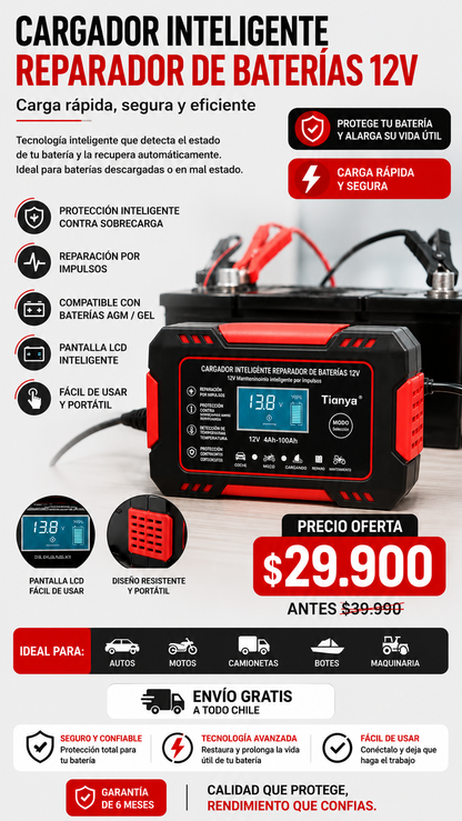 CARGADOR REPARADOR DE BATERIAS PARA AUTO