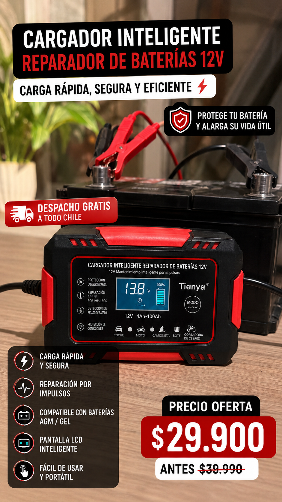 CARGADOR REPARADOR DE BATERIAS PARA AUTO
