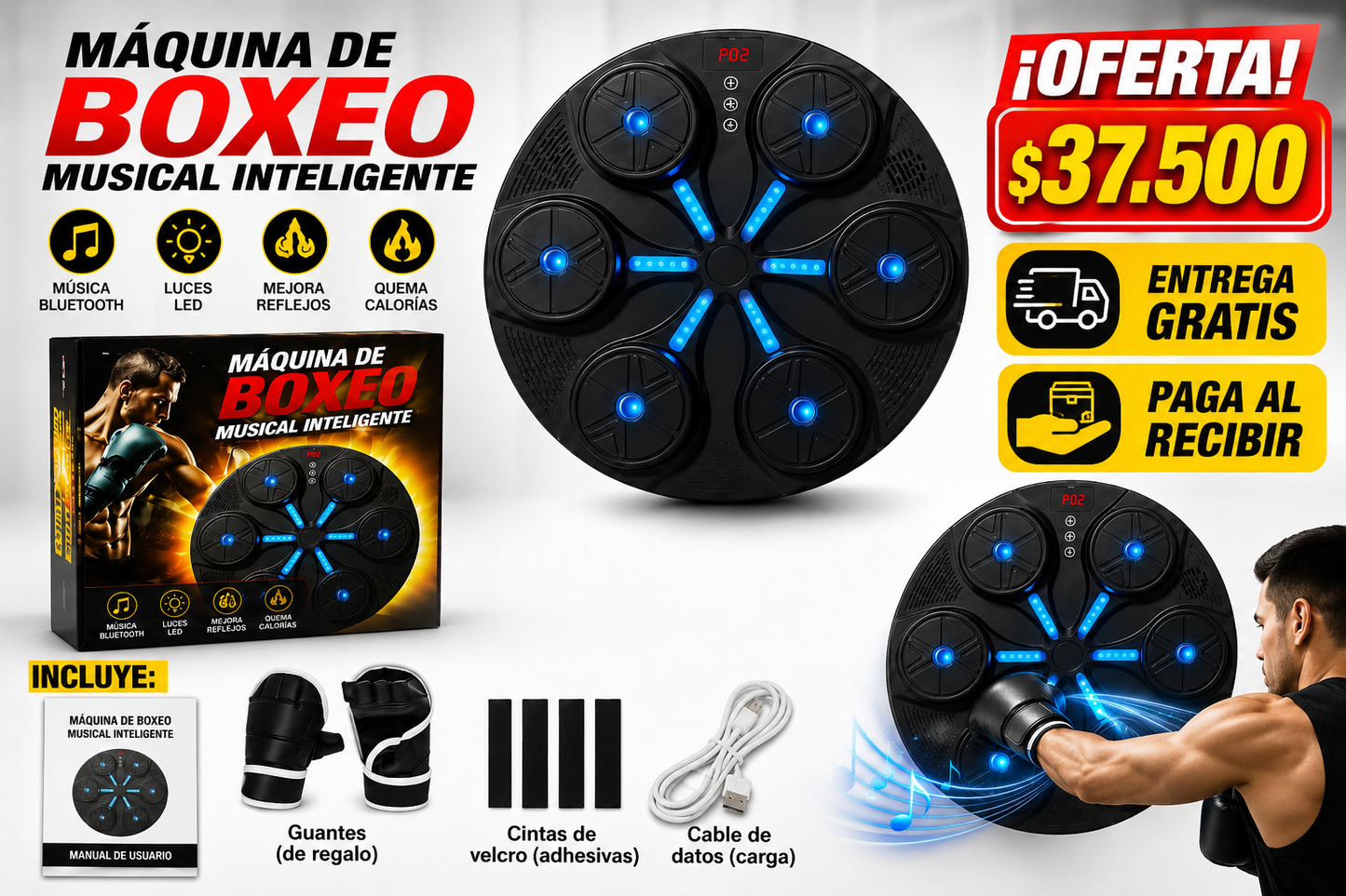 Maquina Boxeo con Bluetooth y guantes