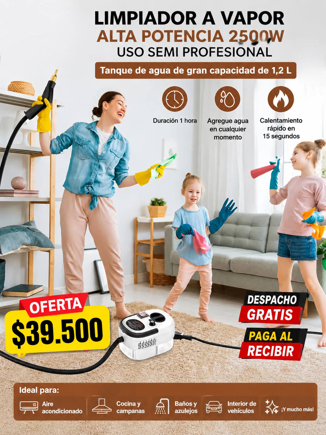 Limpiador A Vapor Presion 2500w Portatil