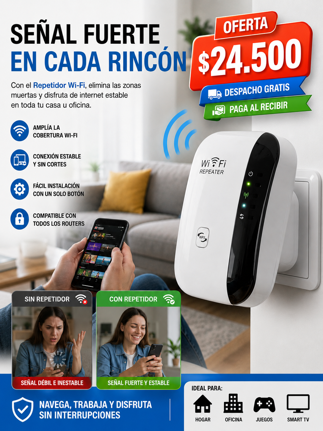 Repetidor De Señal Wifi - Señal en minutos sin técnico ni app