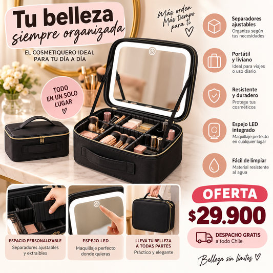 Cosmetiquero Maquillaje Espejo Luz LED
